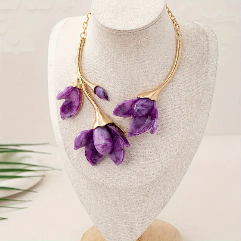 Collier en Or Fleurs Violettes