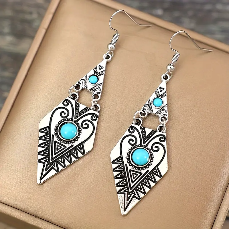 Boucles d'oreilles en pierre bleue tribale pendantes