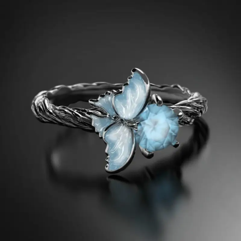 Bague en Argent avec Fleur de Cristal Bleu