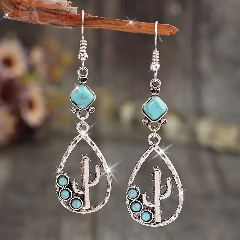 Boucles d'oreilles en pierre bleue Kactus