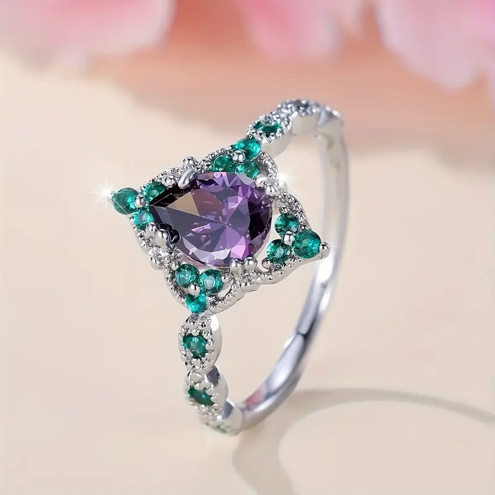 Bague en Argent avec Zirconia Ronde Verte et Violette