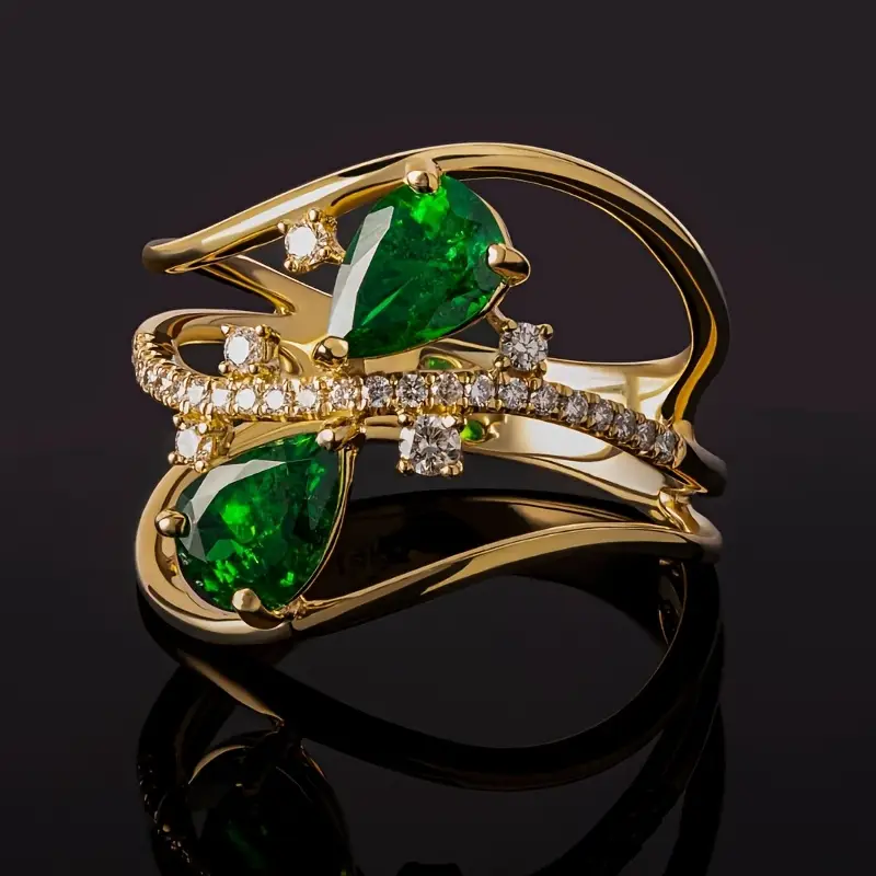 Bague en or avec cristal vert Double Drop