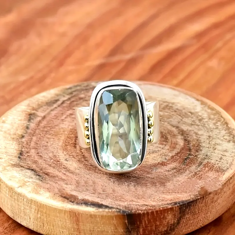 Bague en verre trempé vert argenté