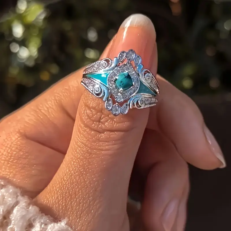 Bague en Argent Émaillée Bleue Brillante