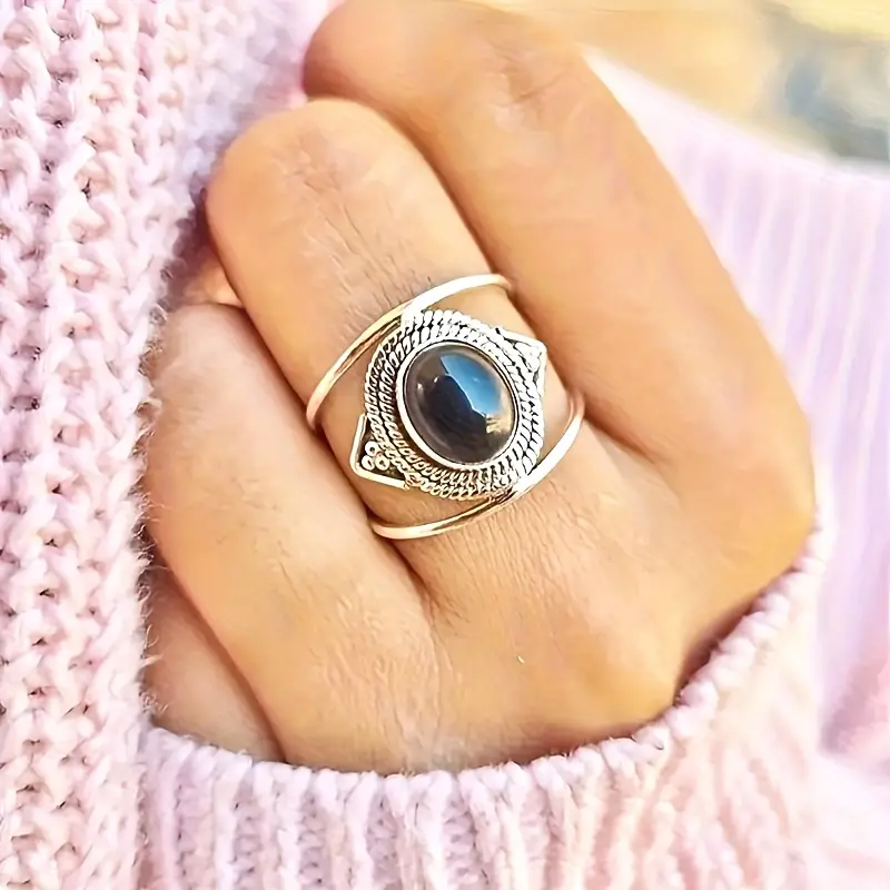 Bague Orbit en Argent avec Pierre Noire