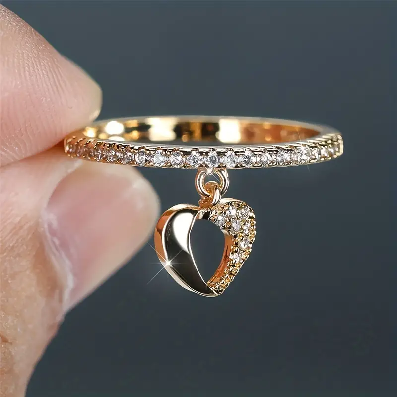 Bague en Or avec Zirconia en Forme de Cœur Suspendu