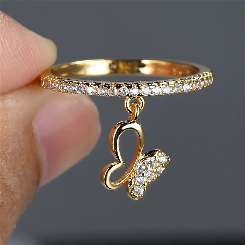 Bague en Or Zirconia Papillon Suspendu