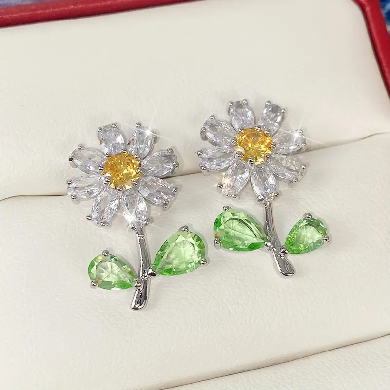 Boucles d'oreilles en argent avec fleurs en cristal