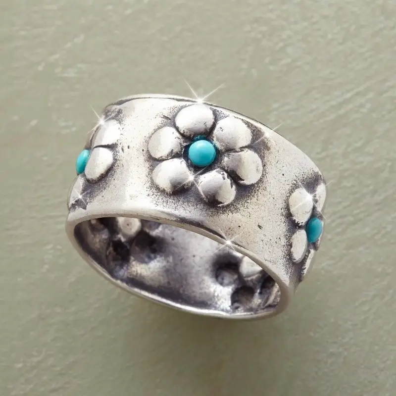 Bague en Argent avec Pierre Bleue Tournesol