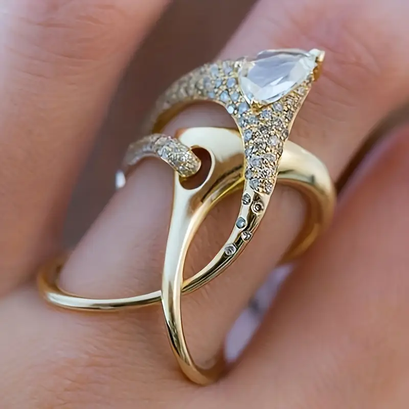 Bague en Zirconia Spirale Irregulière Dorée