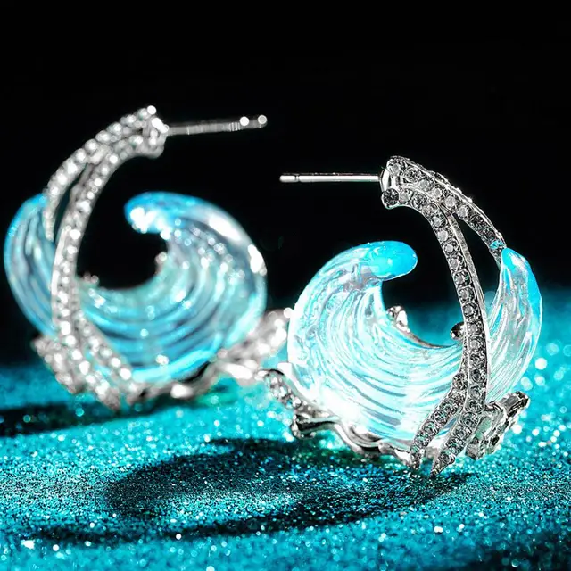 Boucles d'oreilles en verre bleu océan
