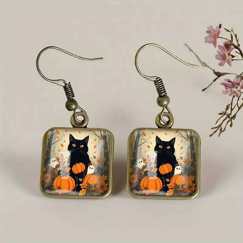 Boucles d'oreilles Chat Citrouille