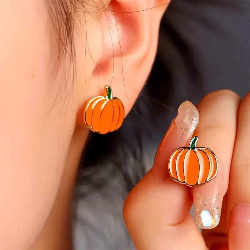 Boucles d'oreilles en forme de citrouille peintes à la main