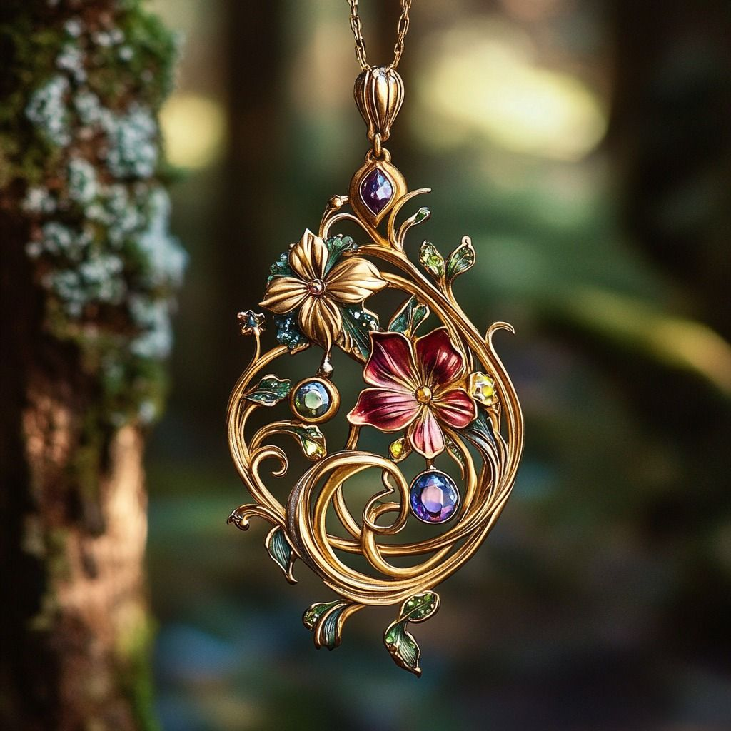 Collier doré exotique coloré