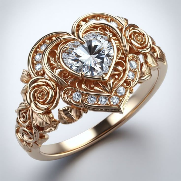 Bague en Or avec Cœur en Cristal Exotique