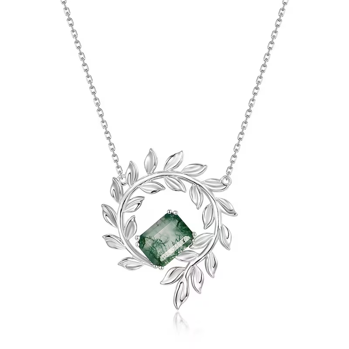 Collier en Agate Mousse avec Fougère