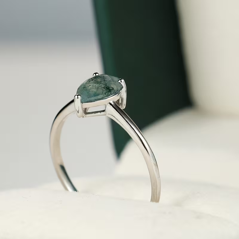 Bague en Argent avec Pierre d'Agate Mousse