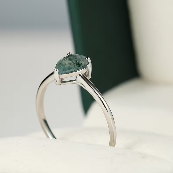 Bague en Argent avec Pierre d'Agate Mousse
