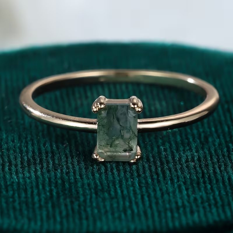Bague Fine en Pierre d'Agate Mousse