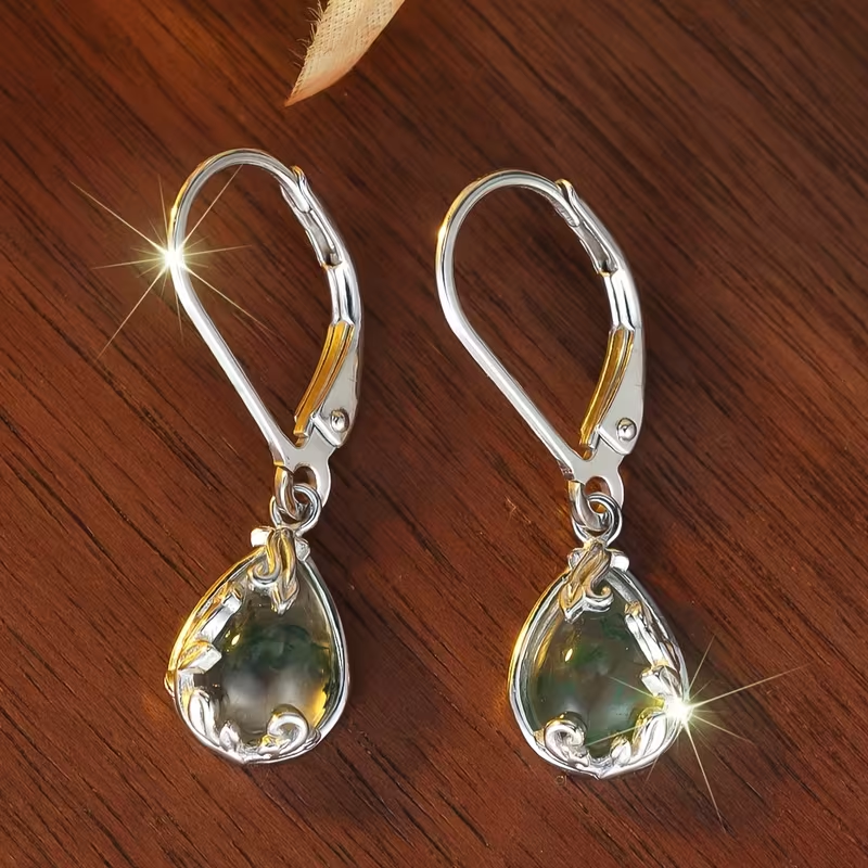 Boucles d'oreilles en agate mousse en forme de goutte