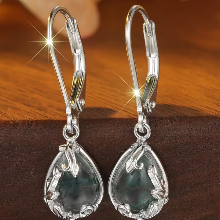 Boucles d'oreilles en agate mousse en forme de goutte arrondie