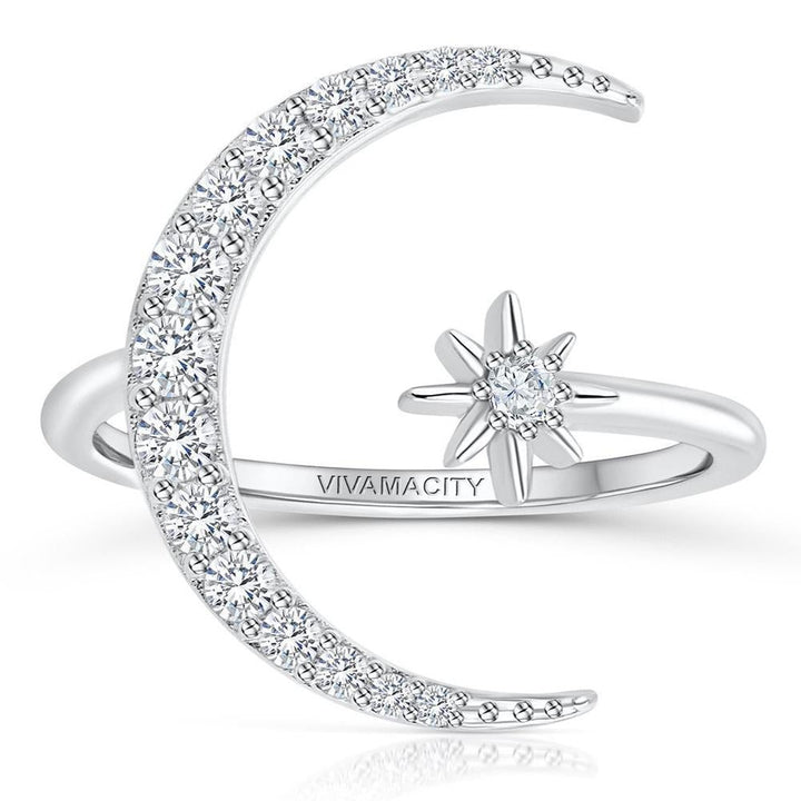 Bague Lune et Étoile Argentée