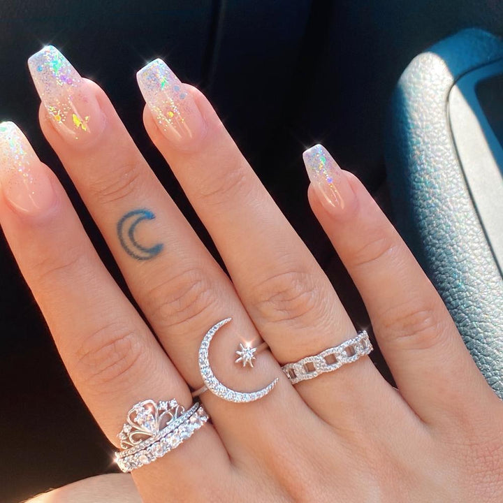 Bague Lune et Étoile Argentée