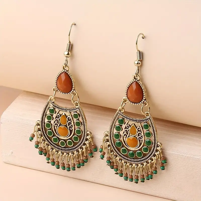 Boucles d'oreilles pendantes mandala vert vintage