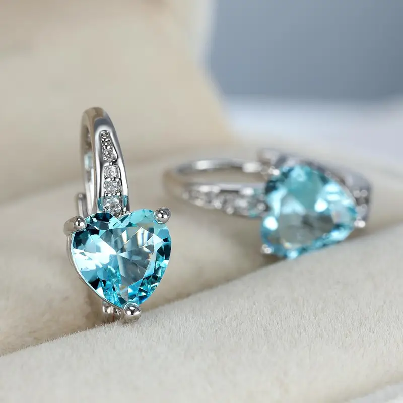 Boucles d'oreilles vintage en cristal bleu en forme de cœur