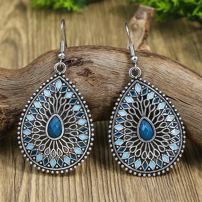 Boucles d'oreilles vintage mandala bleu