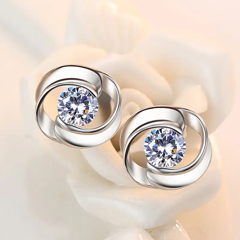Boucles d'oreilles en argent zirconia spirale vintage