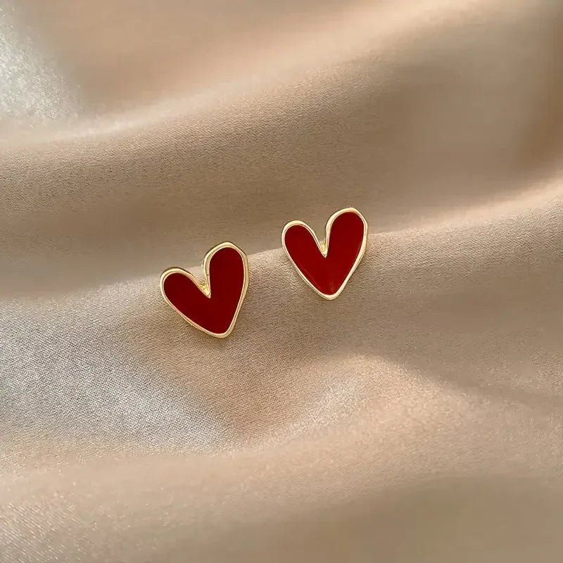 Boucles d'oreilles en or en forme de cœur rouge antique | Or
