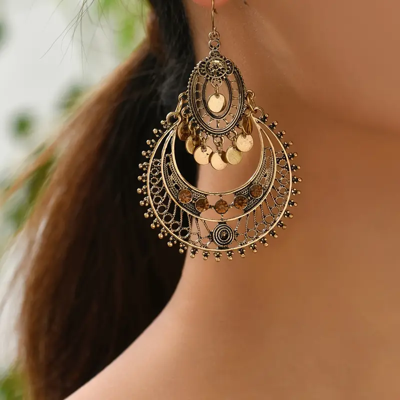 Boucles d'oreilles vintage en perles dorées Mandala