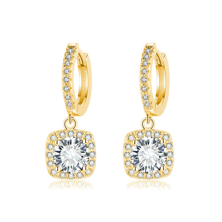 Boucles d'oreilles pendantes en moissanite Halo carré | Or 16k