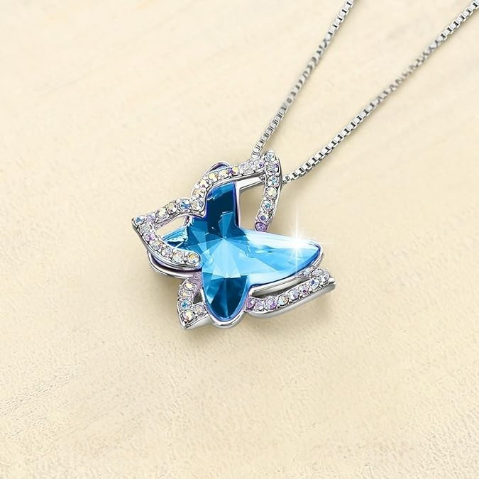 Collier Papillon Saphir | Or Blanc