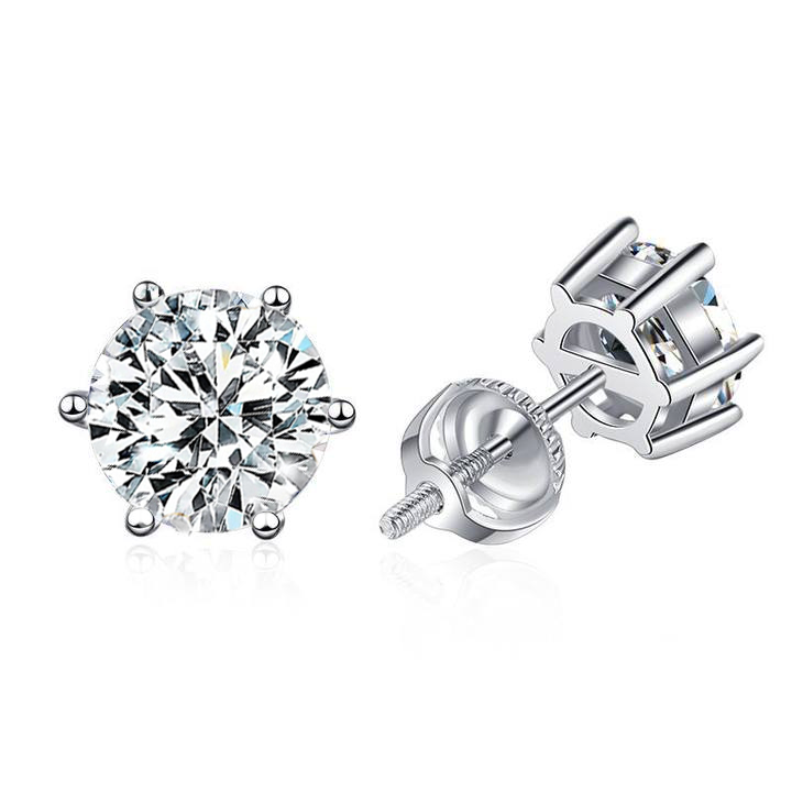 Boucles d'oreilles à vis en moissanite | Or blanc 16k