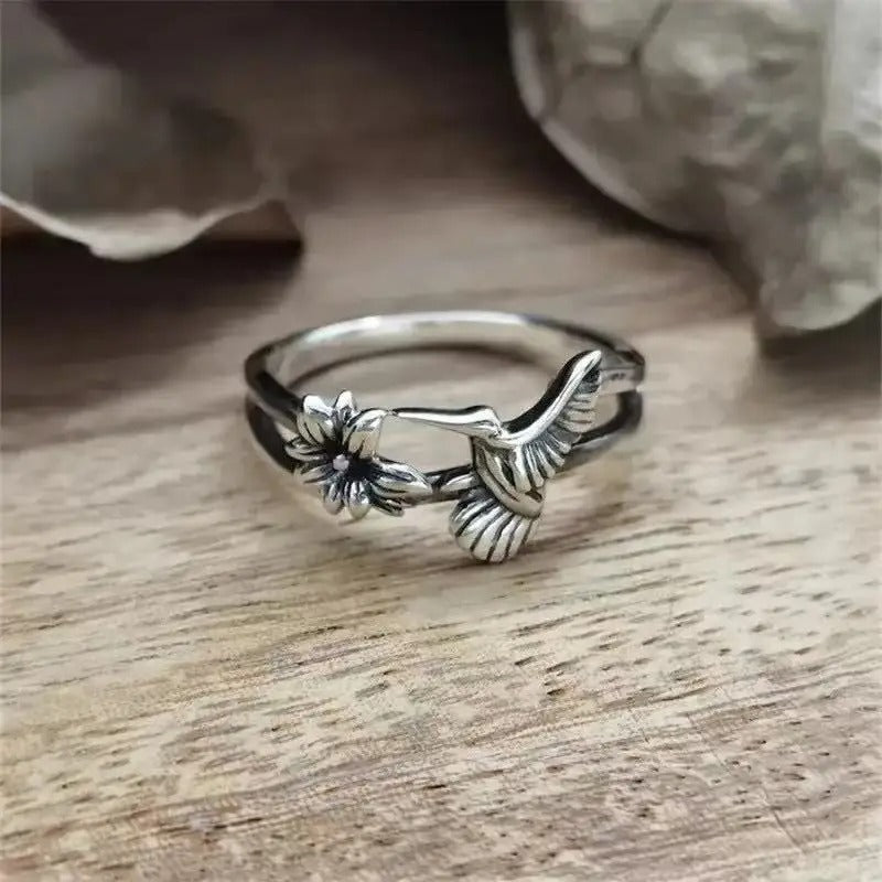 Bague en Argent Fleur Colibri Vintage