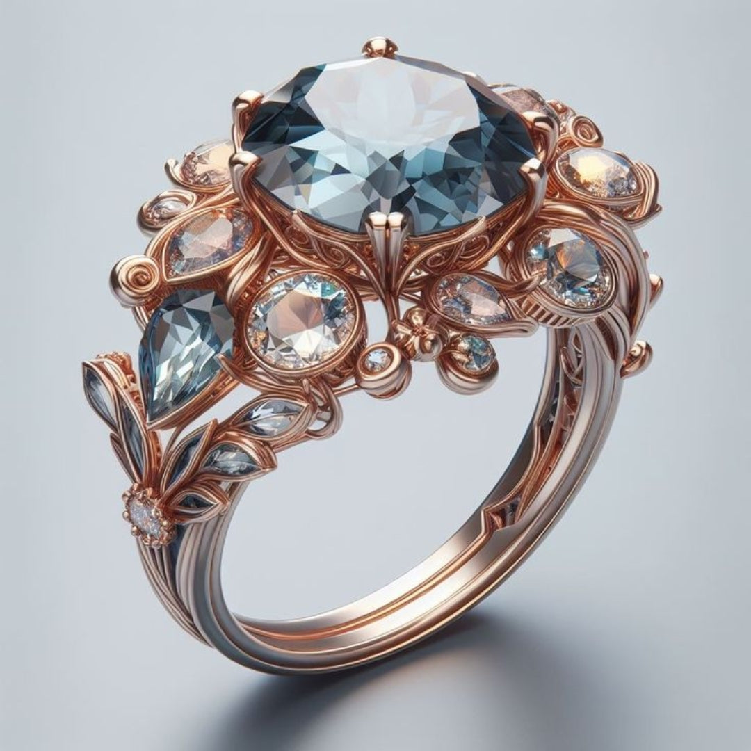 Bague en Cristal Rose Bleu Exotique