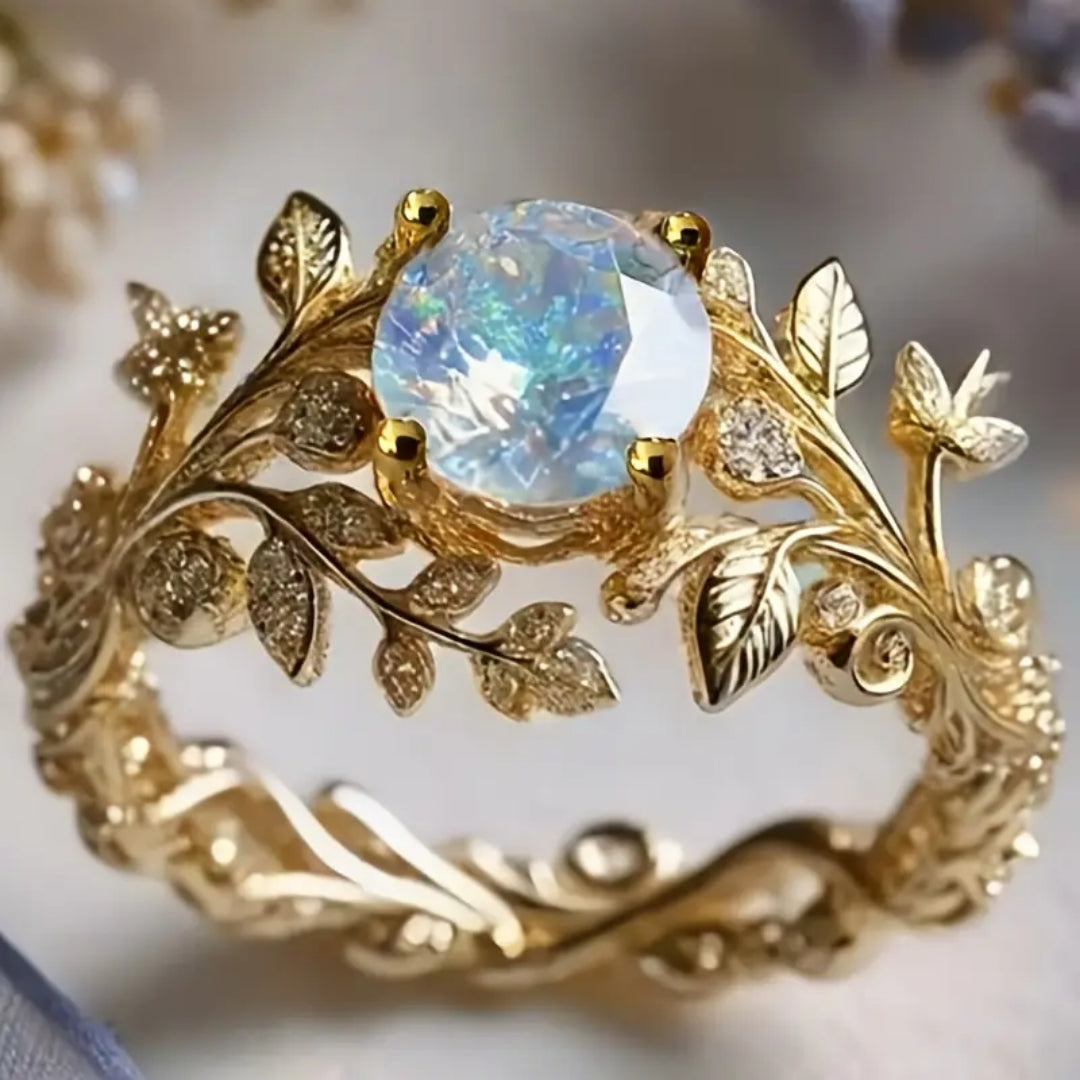 Bague en Or Ronde Cristalline Bleue