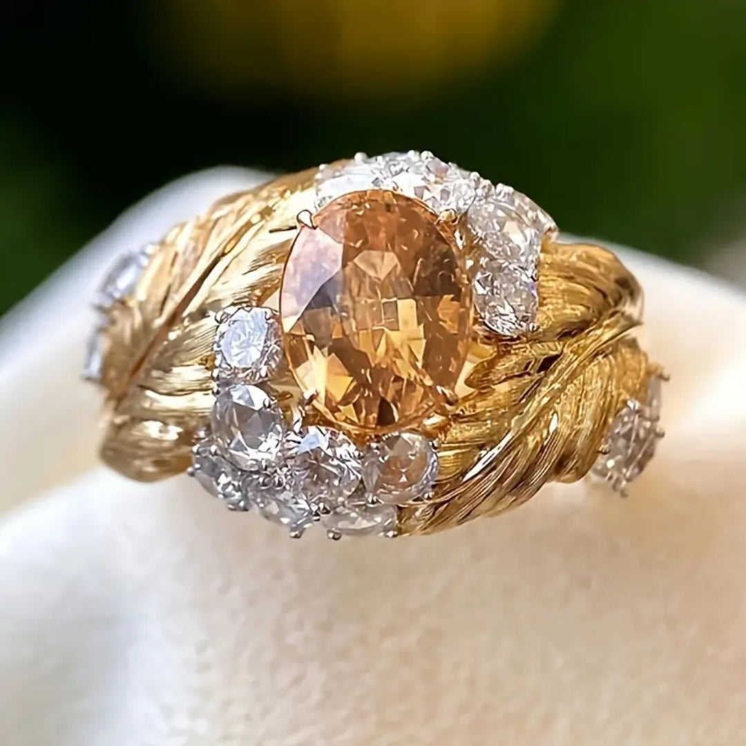 Bague en Zirconia Orange en Verre Doré