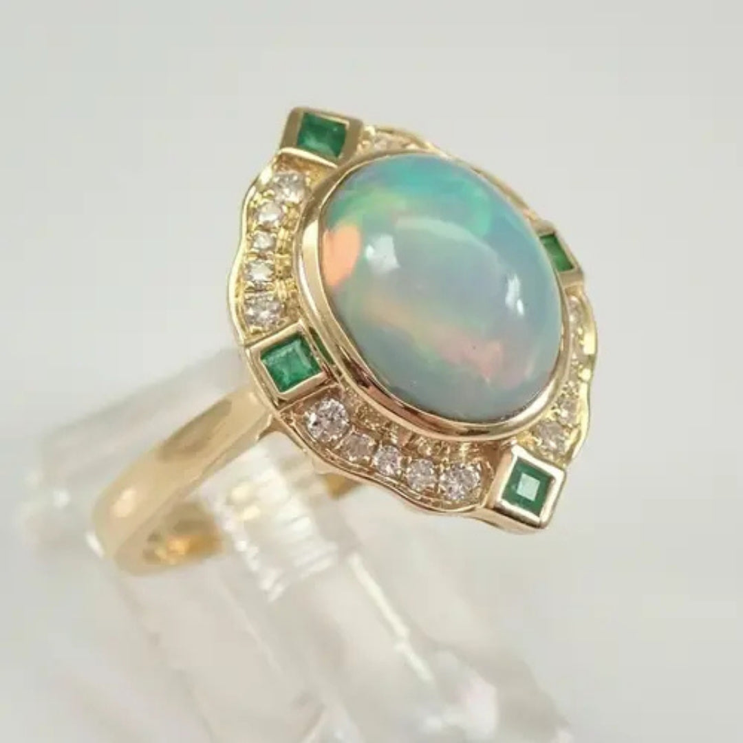 Bague en Opale Verte Zirconia Ronde