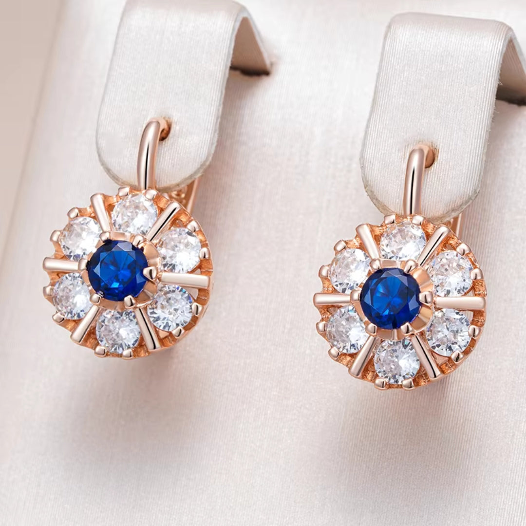 Boucles d'oreilles rondes en cristal bleu