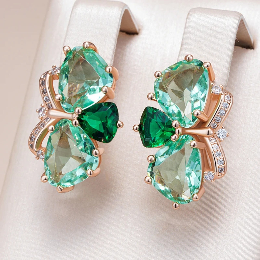 Boucles d'oreilles en cristal de fleur verte élégante