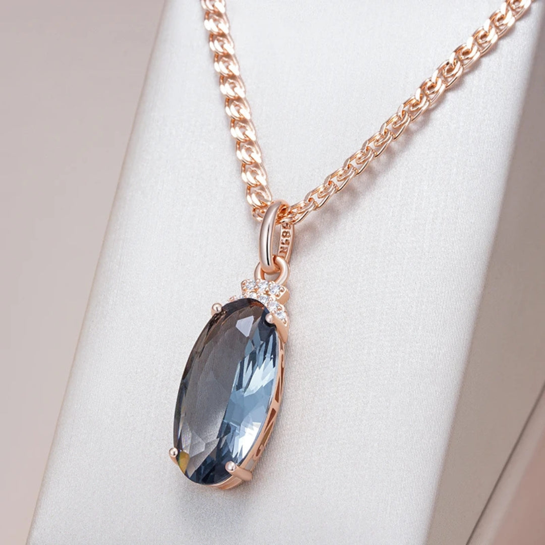 Collier Ovale Doré Élégant Bleu