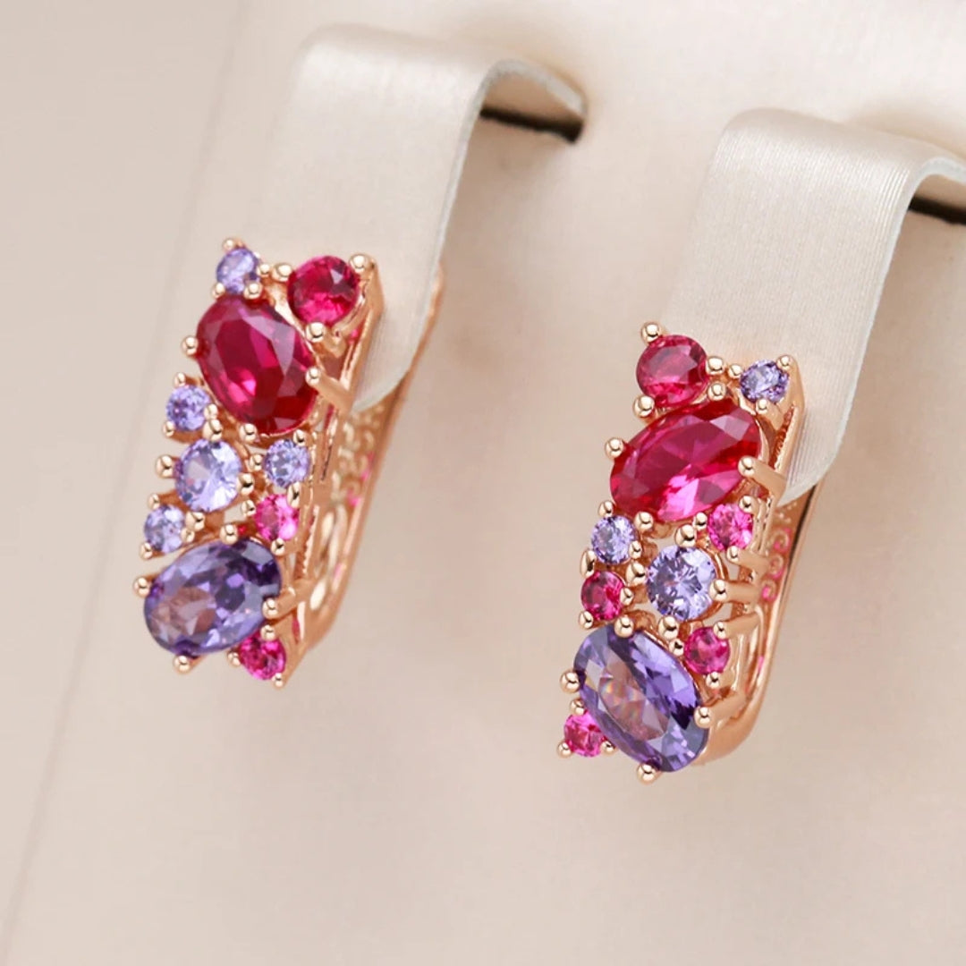 Boucles d'oreilles en cristal rouge et violet élégantes