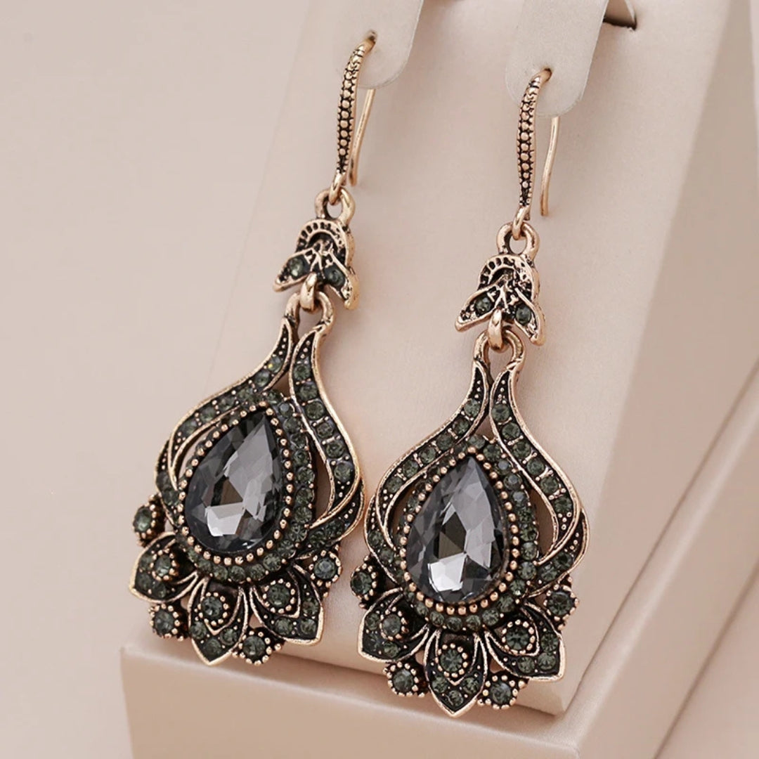 Boucles d'oreilles en cristal mandala noir élégant