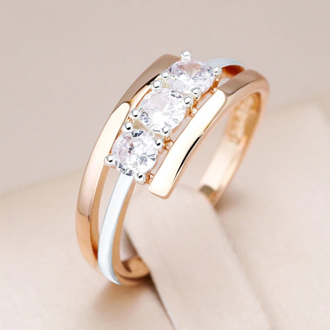 Bague en Cristal Argent et Or Élégante à Couches