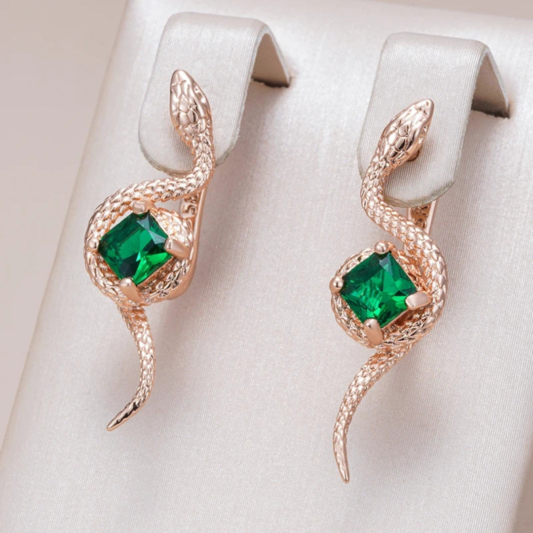 Boucles d'oreilles en cristal de serpent vert élégant