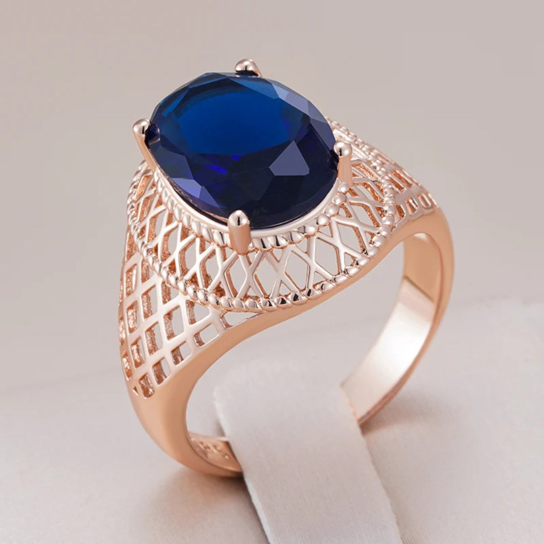 Bague Creuse en Cristal Bleu Élégante