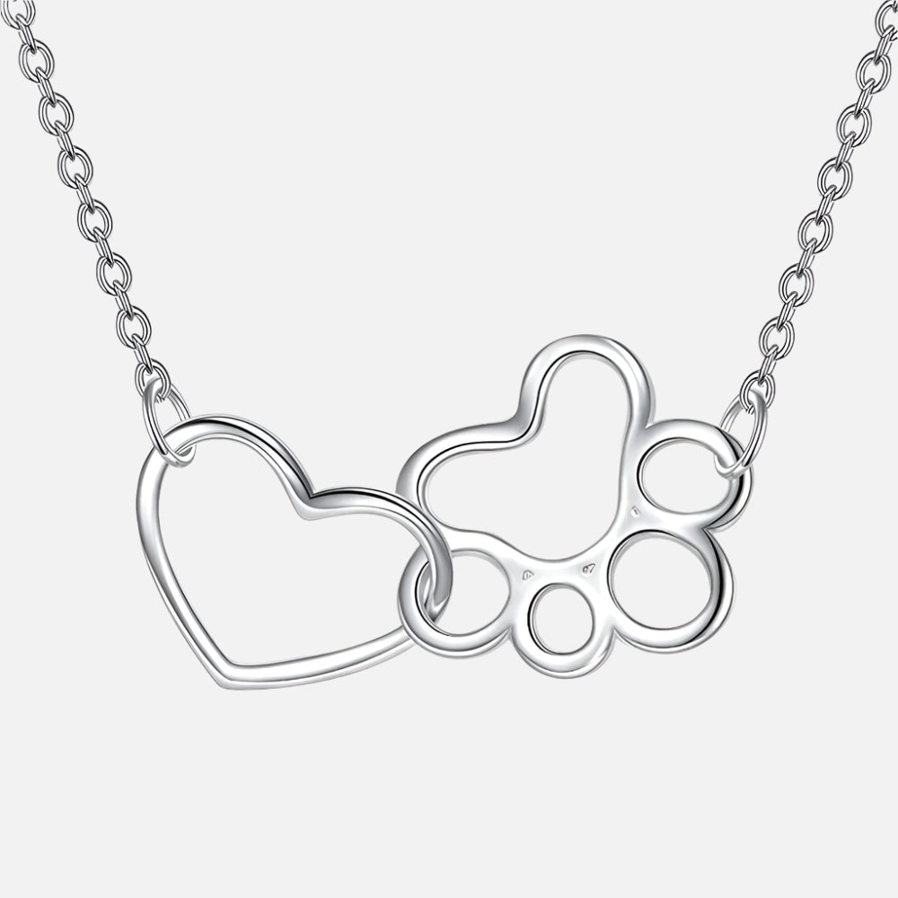 Collier en Argent Sterling avec Pattes de Chien – Pendentif en Cristal en Forme de Cœur